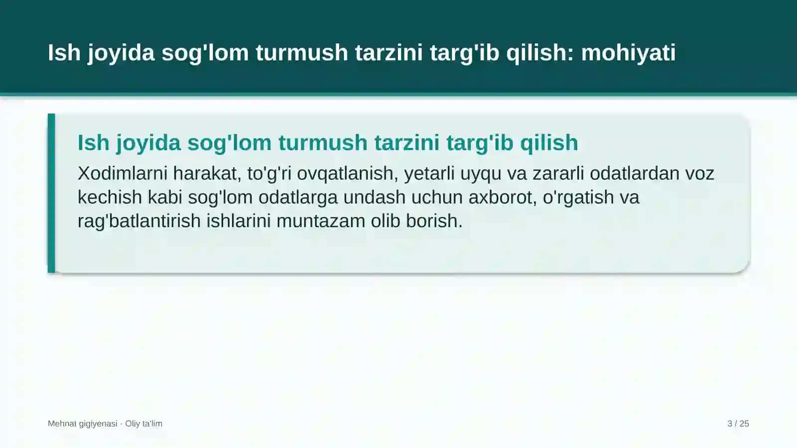 MEHNAT GIGIYENASI · OLIY TA'LIM 3