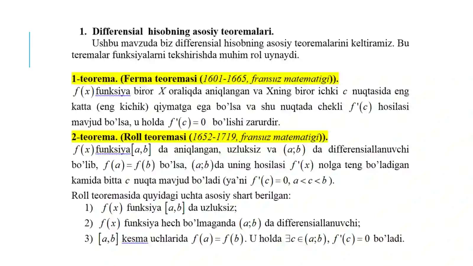 DIFFERENSIALHISOBNING ASOSIY TEOREMALARI 3