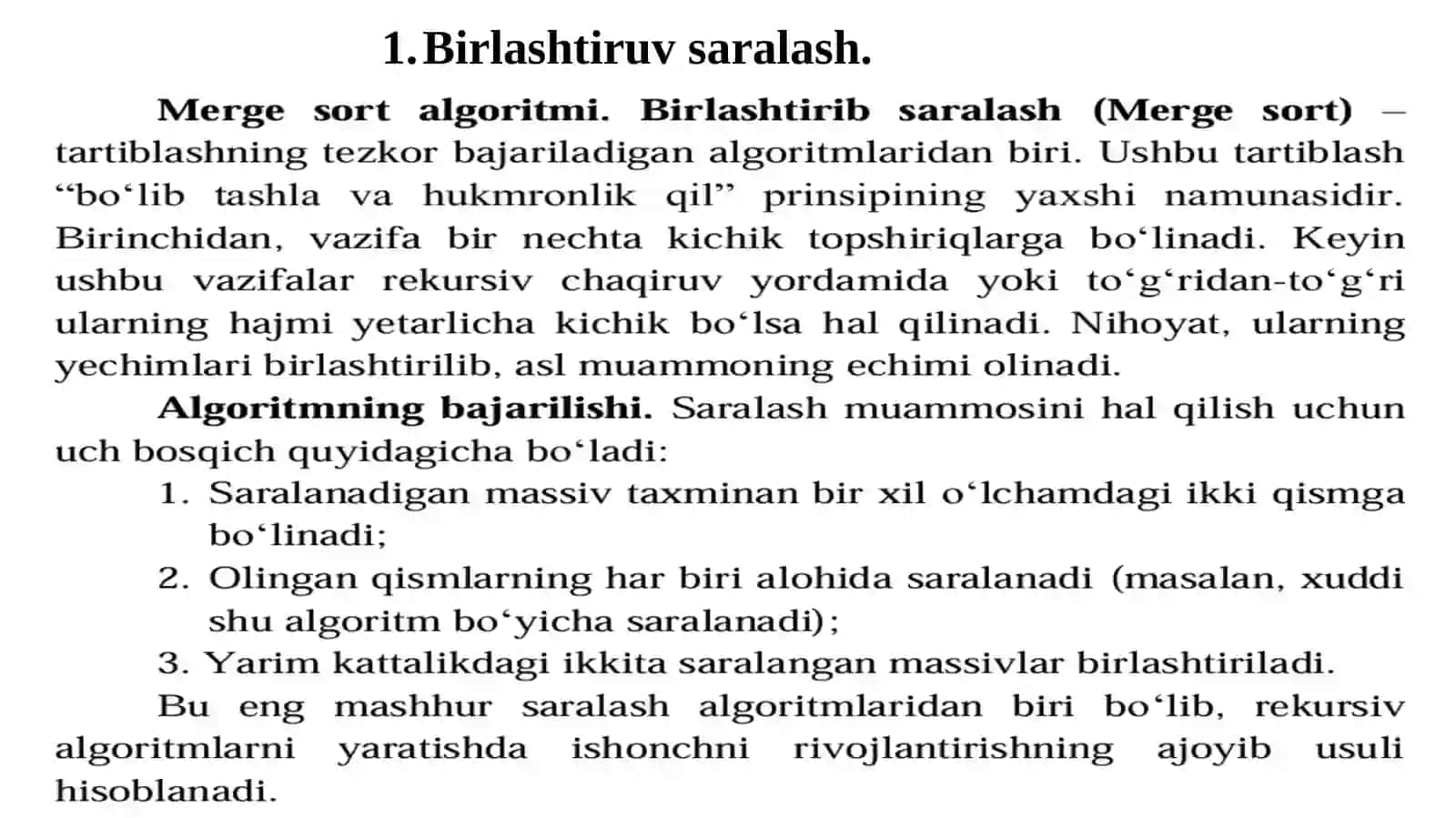 Birlashtiribsaralashalgoritmlari. Merge sortalgoritmi 3
