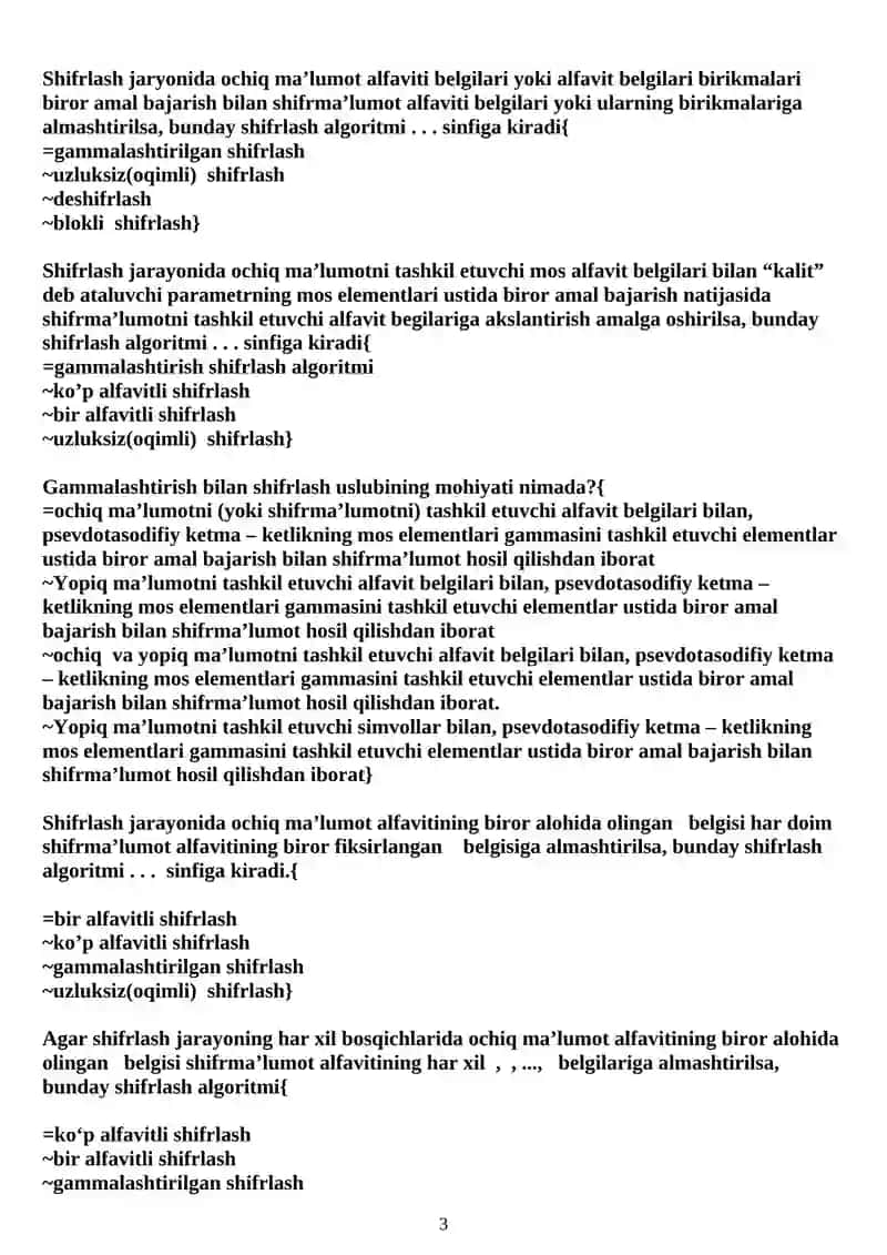 Kriptografiya testlar 3