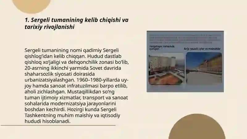 Sergeli tumani: tarixi, buguni va kelajagi 3