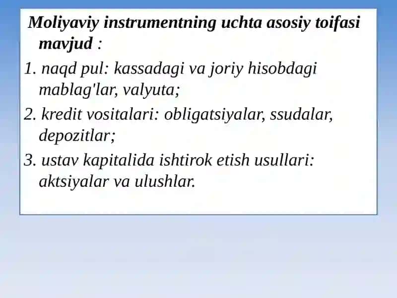 Moliyaviy instrumentlar 3
