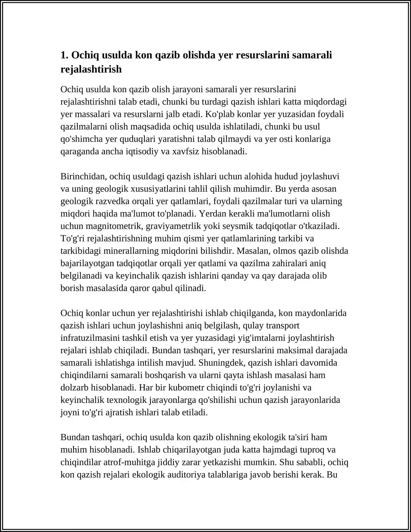 KONLARNI OCHIQ USULDA QAZIB OLISHDA YERLARDAN UNUMLI FOYDALANISH 3