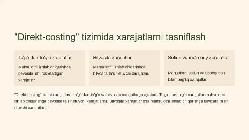 “Direkt-costing” tizimi bo‘yicha xarajatlar hisobini tashkil etish 3