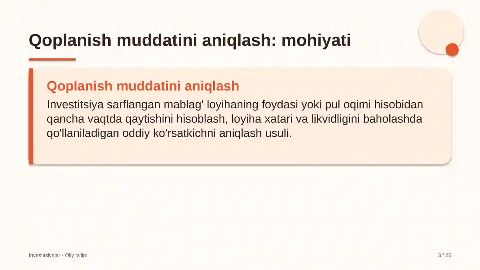 Kir yuvish xizmatida investitsiyalarning qoplanish muddatini aniqlash 3