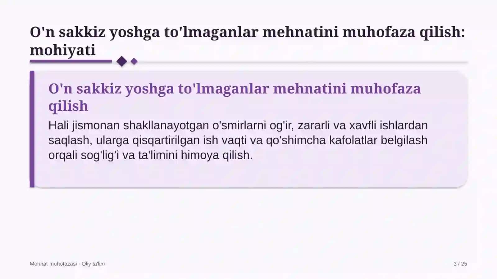 Dam olish maskanlarida o'n sakkiz yoshga to'lmagan xodimlar mehnatini muhofaza qilish 3