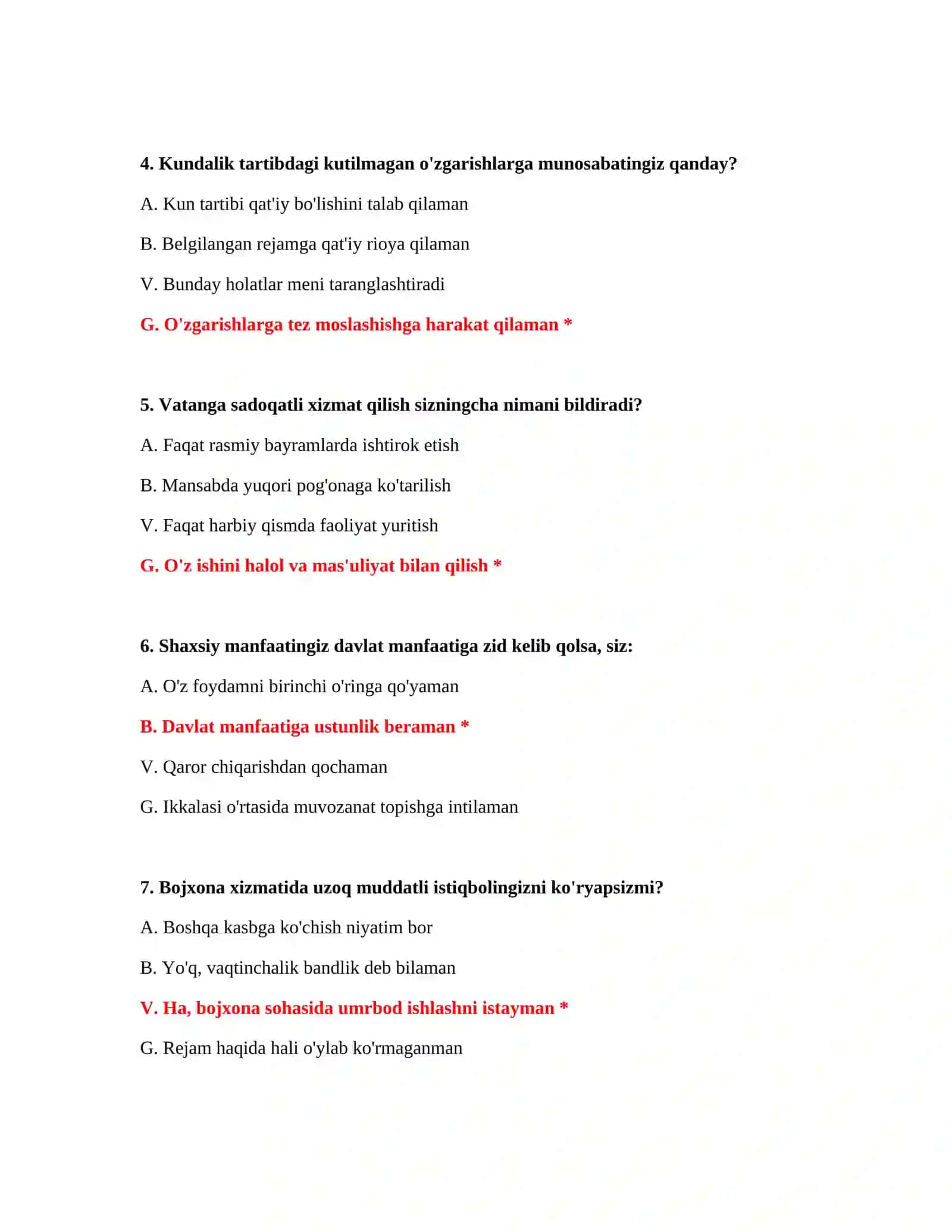 Bojxona nomzodlari uchun test savol javoblari 3