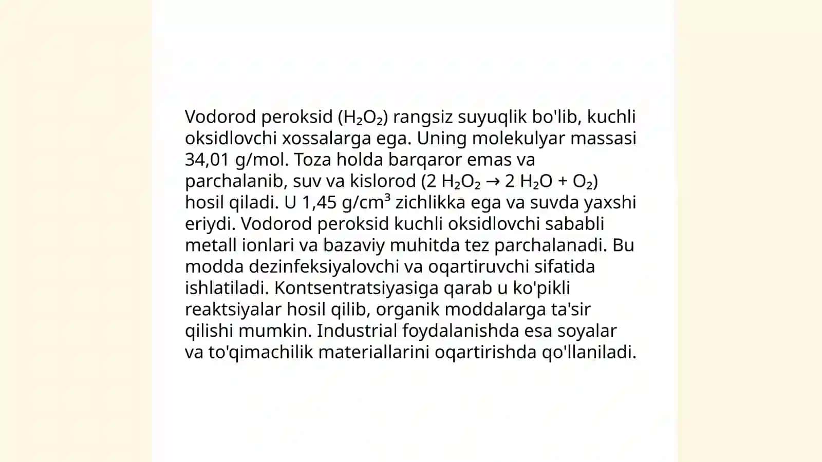 Vodorod peroksid,sanoatda ishlatilishi 3