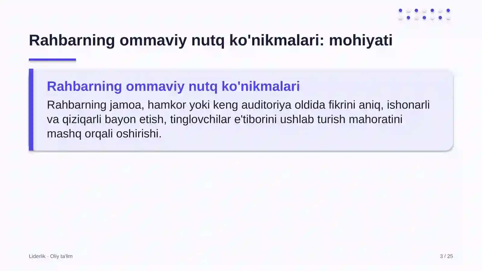 Liderlik · Oliy ta'lim 3