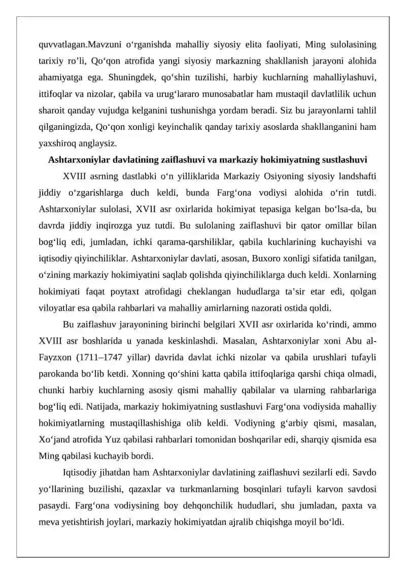 XVIII asr boshlarida Farg‘ona vodiysida mustaqil davlatlilik uchun sharoitning vujudga kelishi 3
