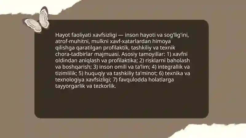 Hayot faoliyati xavfsizligini ta'minlash asoslari 3