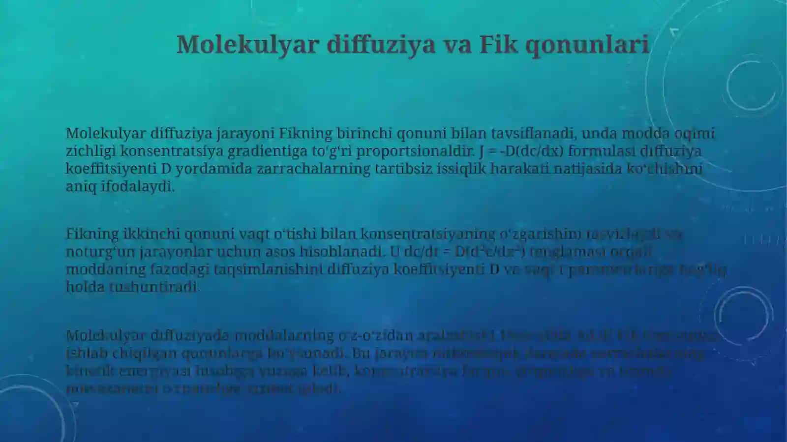 Molеkulуlar diffuziya, konvеktiv diffuziya va massa almashinish jarayonlari 3