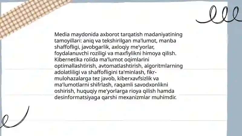 Media maydonda axborot tarqatish madaniyati:kibernetika va kiberhuquq 3