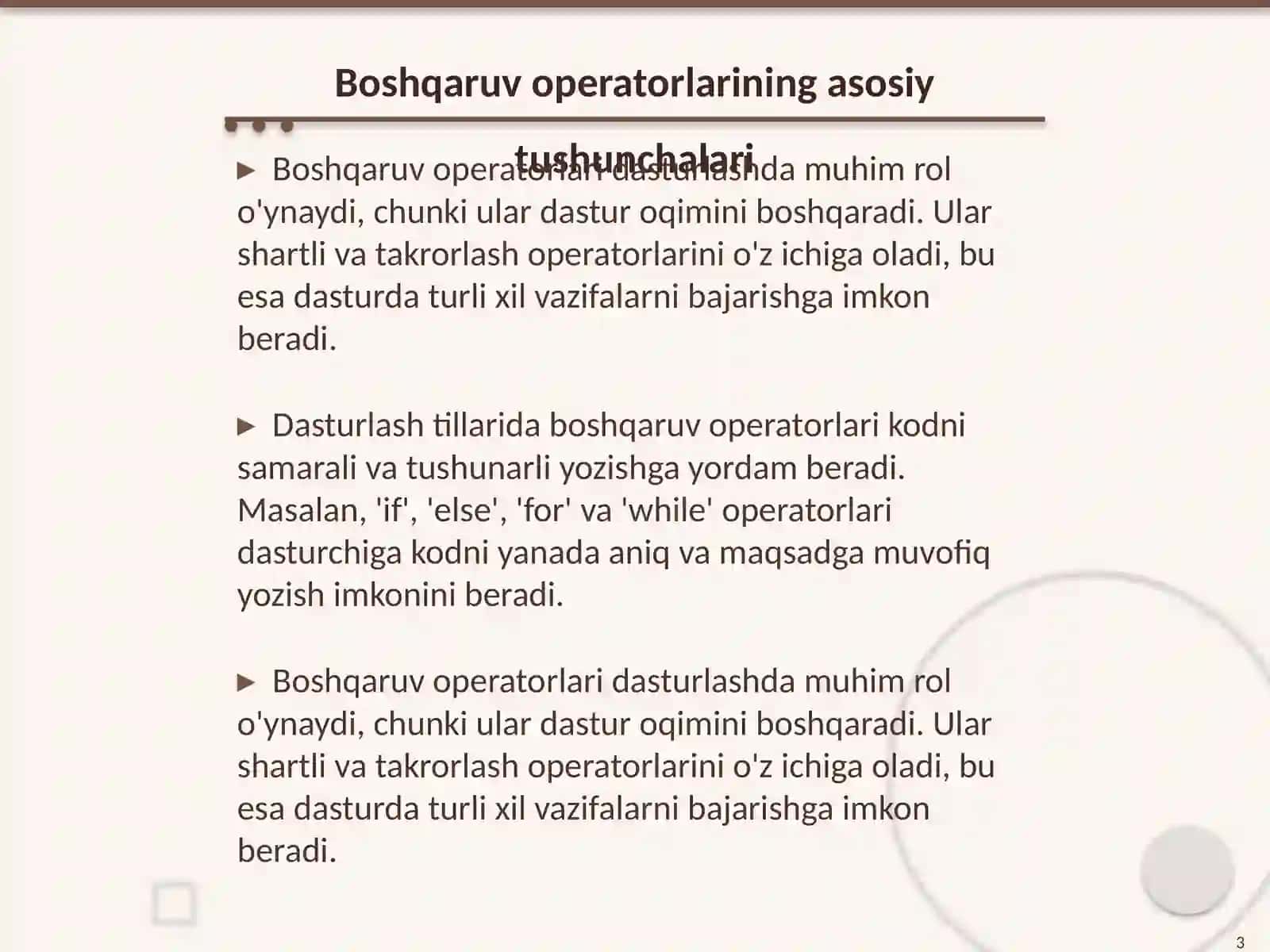Dasturlashda boshqaruv operatorlari 3