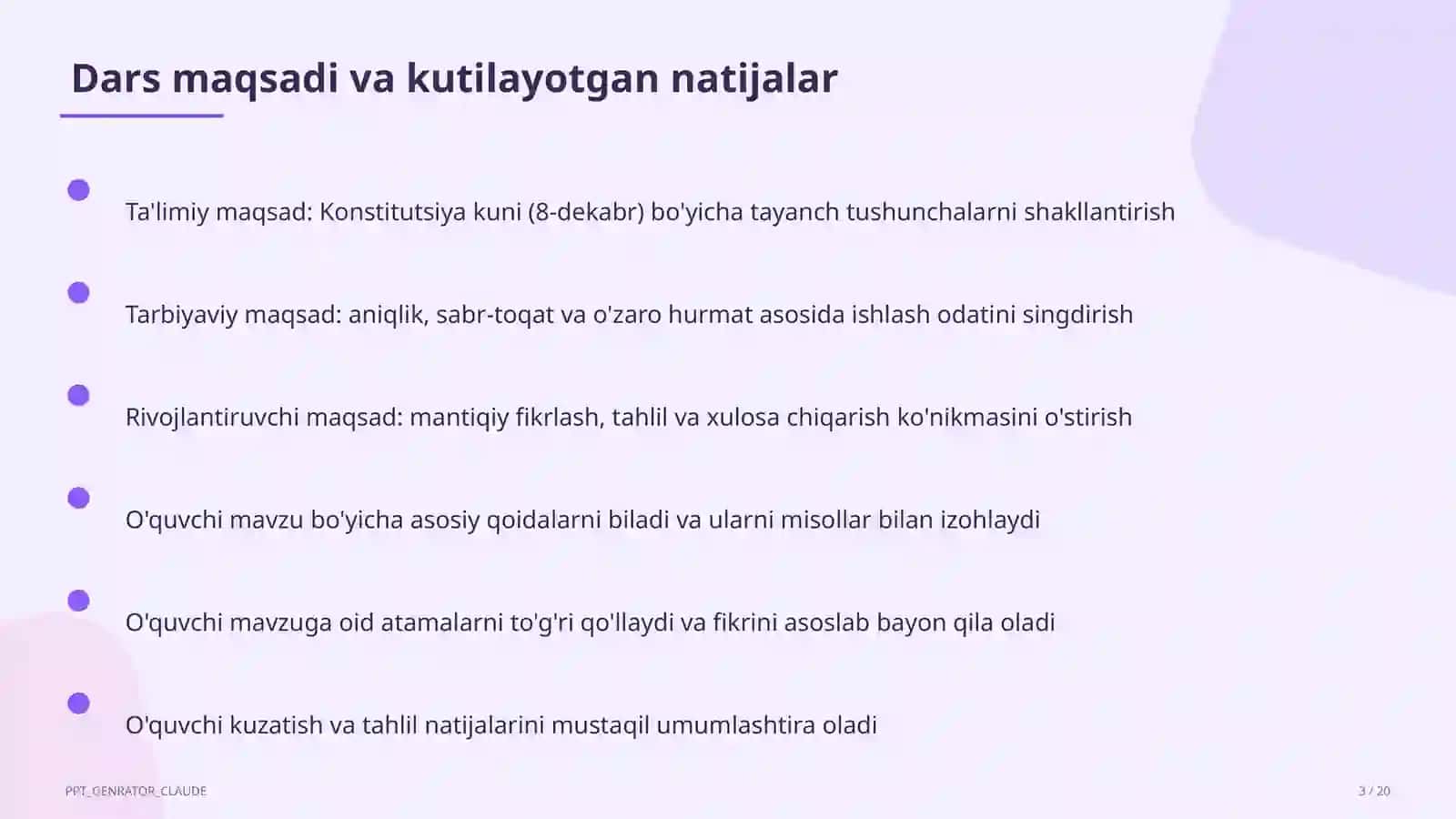 Sinf soati va tarbiyaviy tadbirlar (1–11) — o'qituvchilar uchun 3