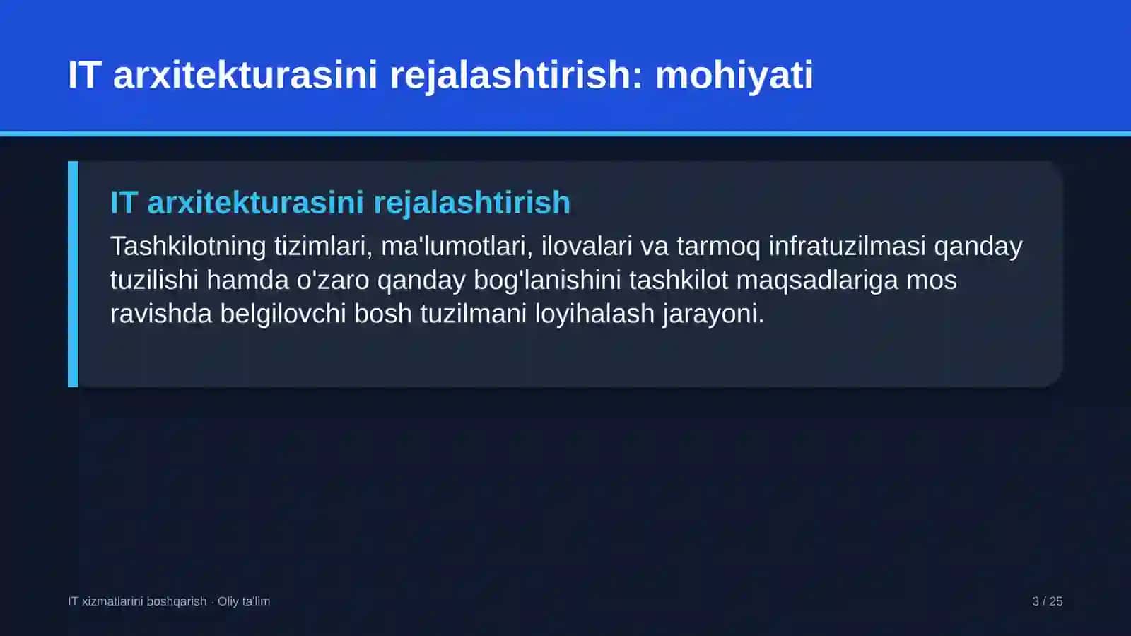 IT xizmatlarini boshqarish · Oliy ta’lim 3