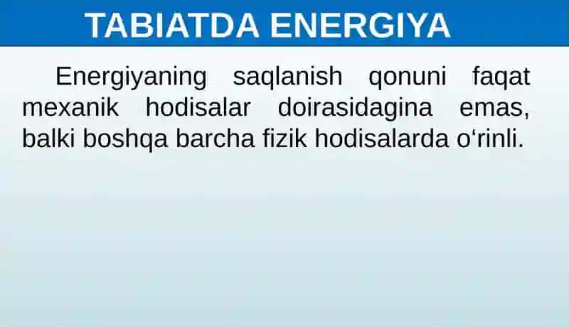 TABIATDA ENERGIYANING SAQLANISHI 3