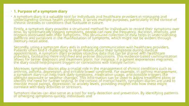 Create a symptom diary in english 3