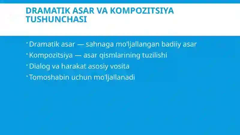 "Drammatik asar kompozitsiyasi"  taqdimot (slayd) 3