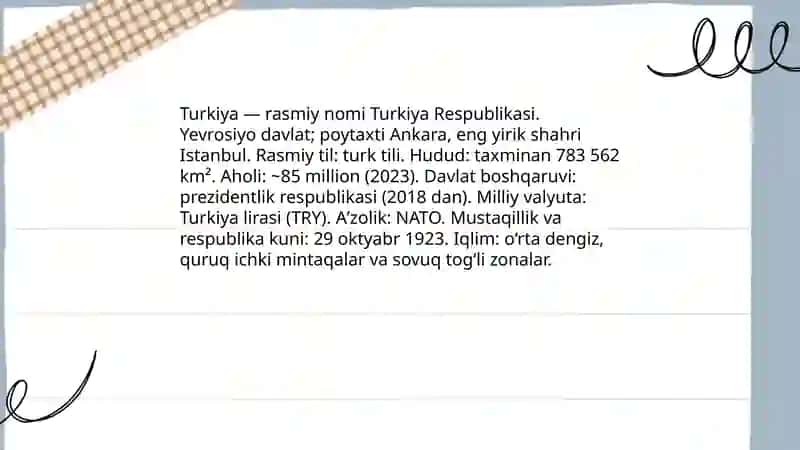 Turkiya davlati haqida slayd 3