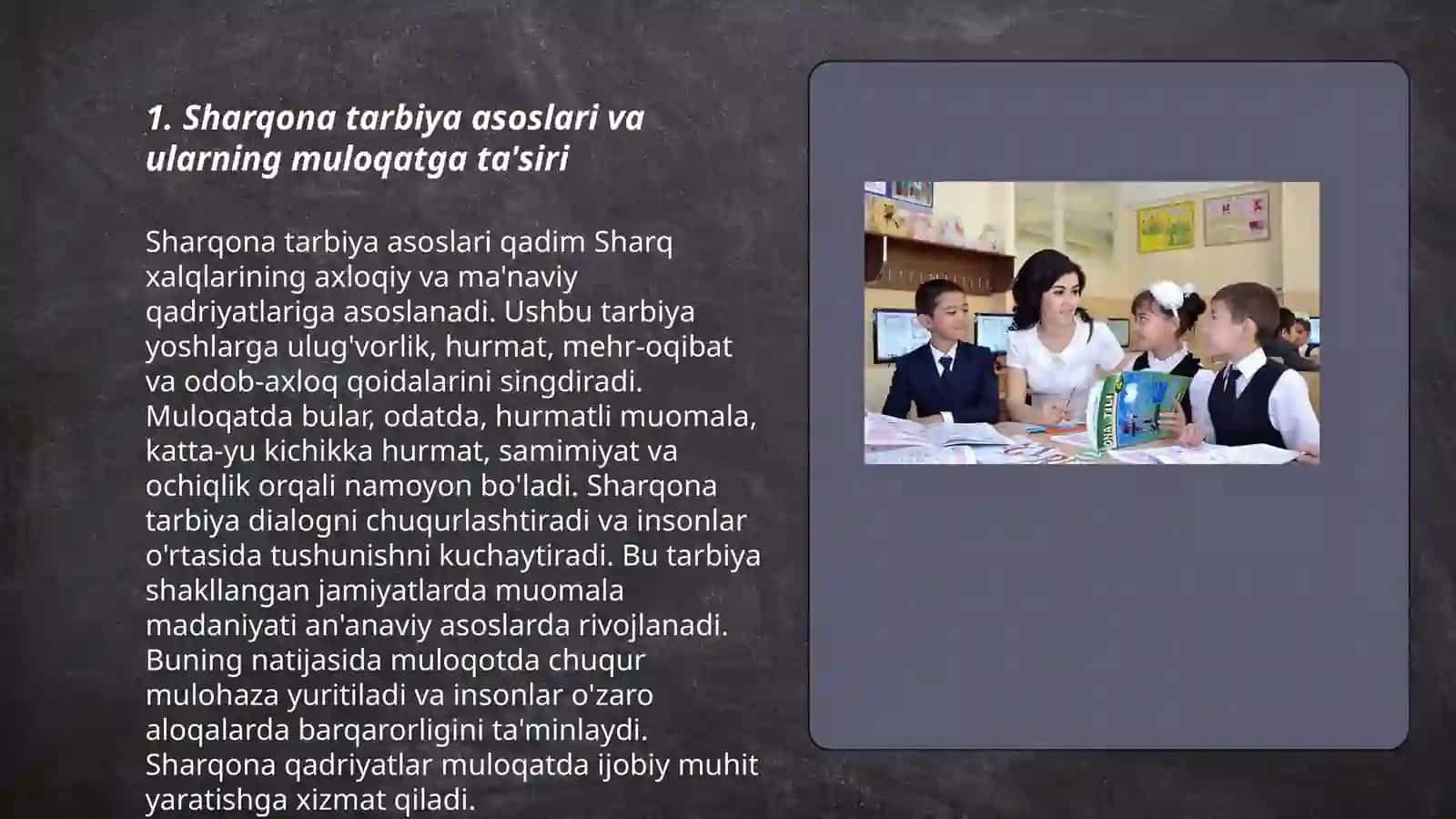 Sharqona tarbiya va muosharat odobining muloqatga tasiri. O'qituvchining nutq madaniyati va notiqlik san'ati 3