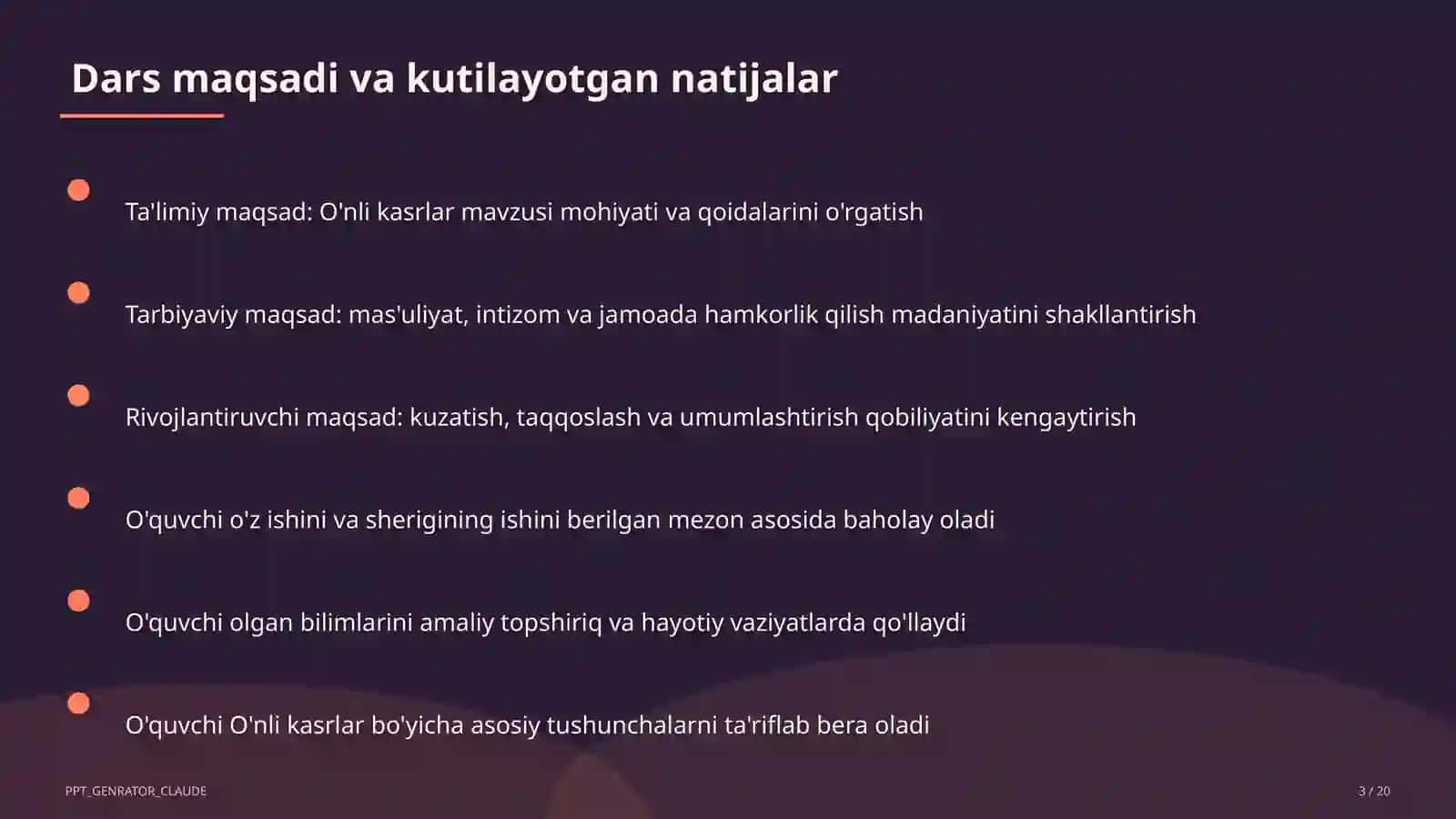 O'nli kasrlar (5-sinf) Matematika (5–6) 3