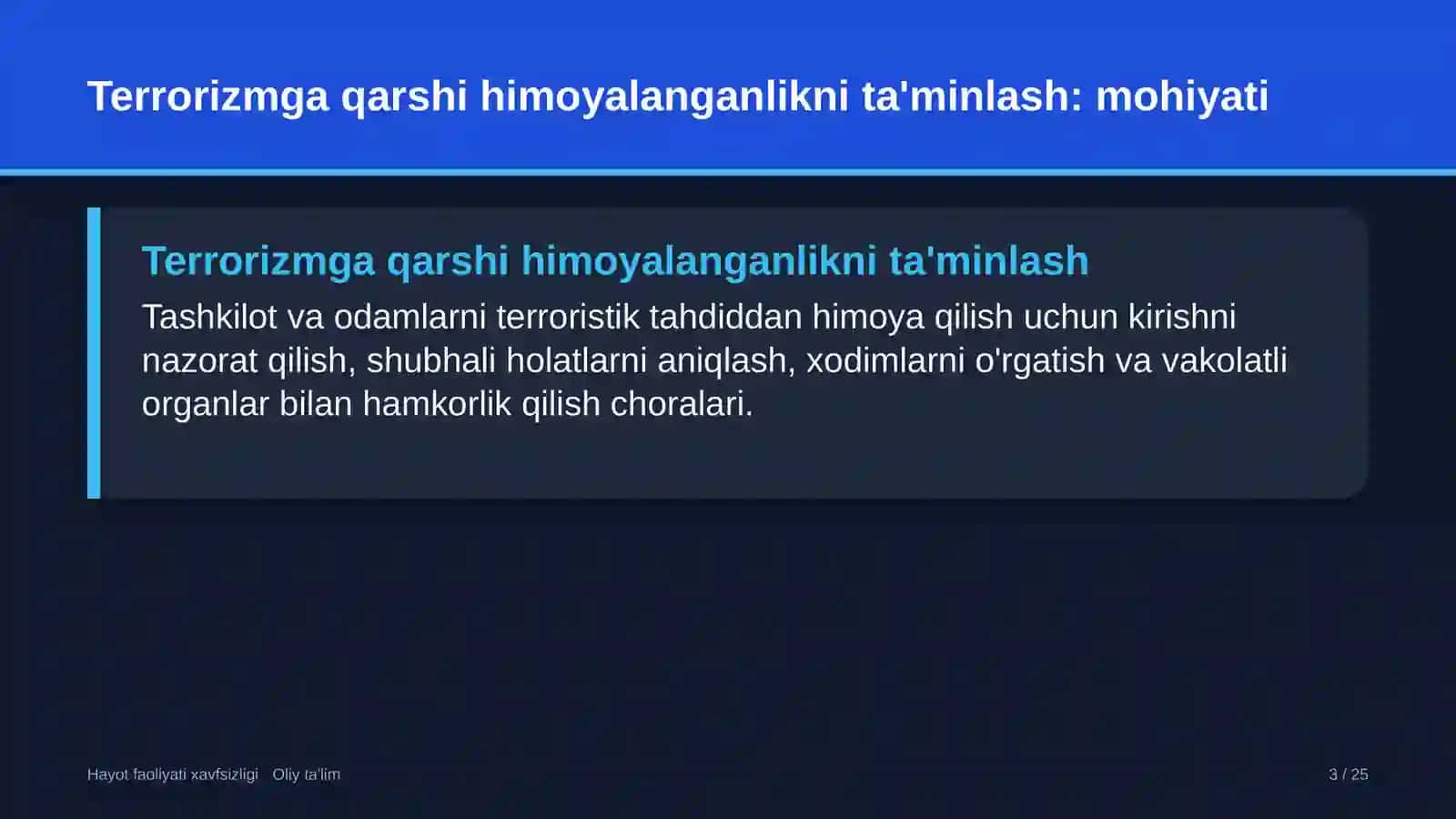 Hayot faoliyati xavfsizligi · Oliy ta'lim 3