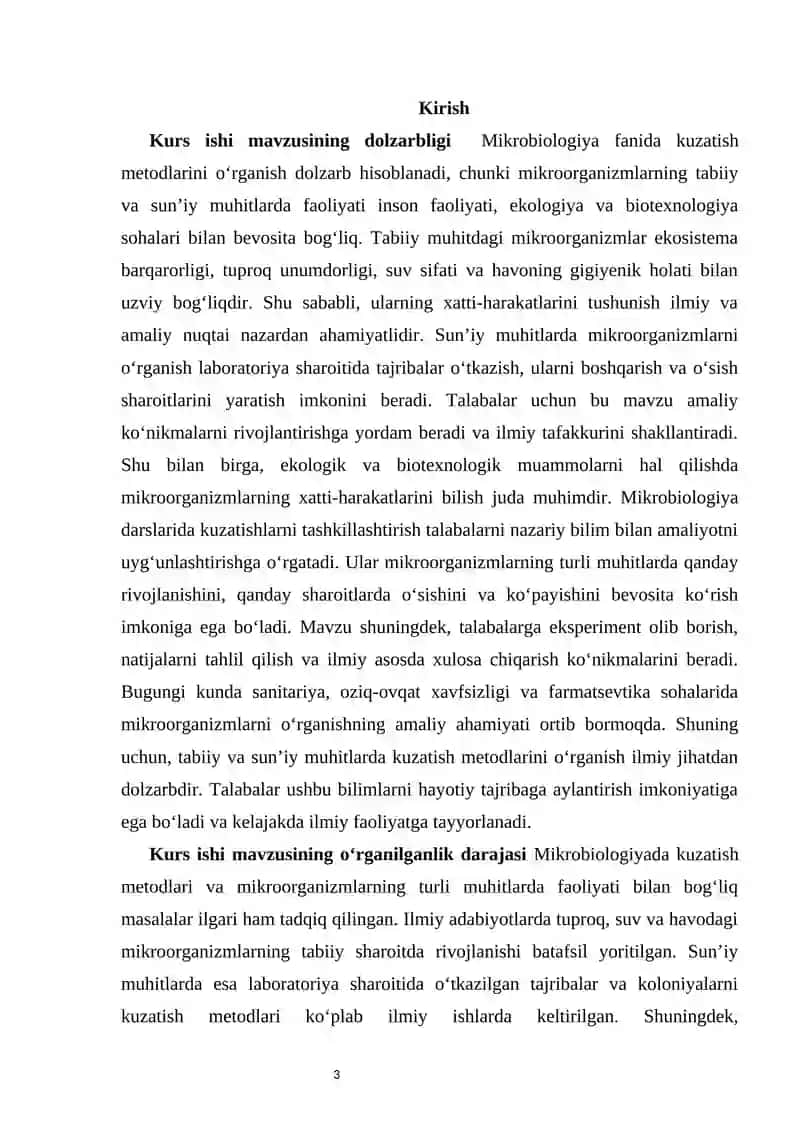 MIKROBIOLOGIYA DARSLARIDA TABIIY VA SUN’IY MUHITLARDA KUZATISHLARNI TASHKIL ETISH 3