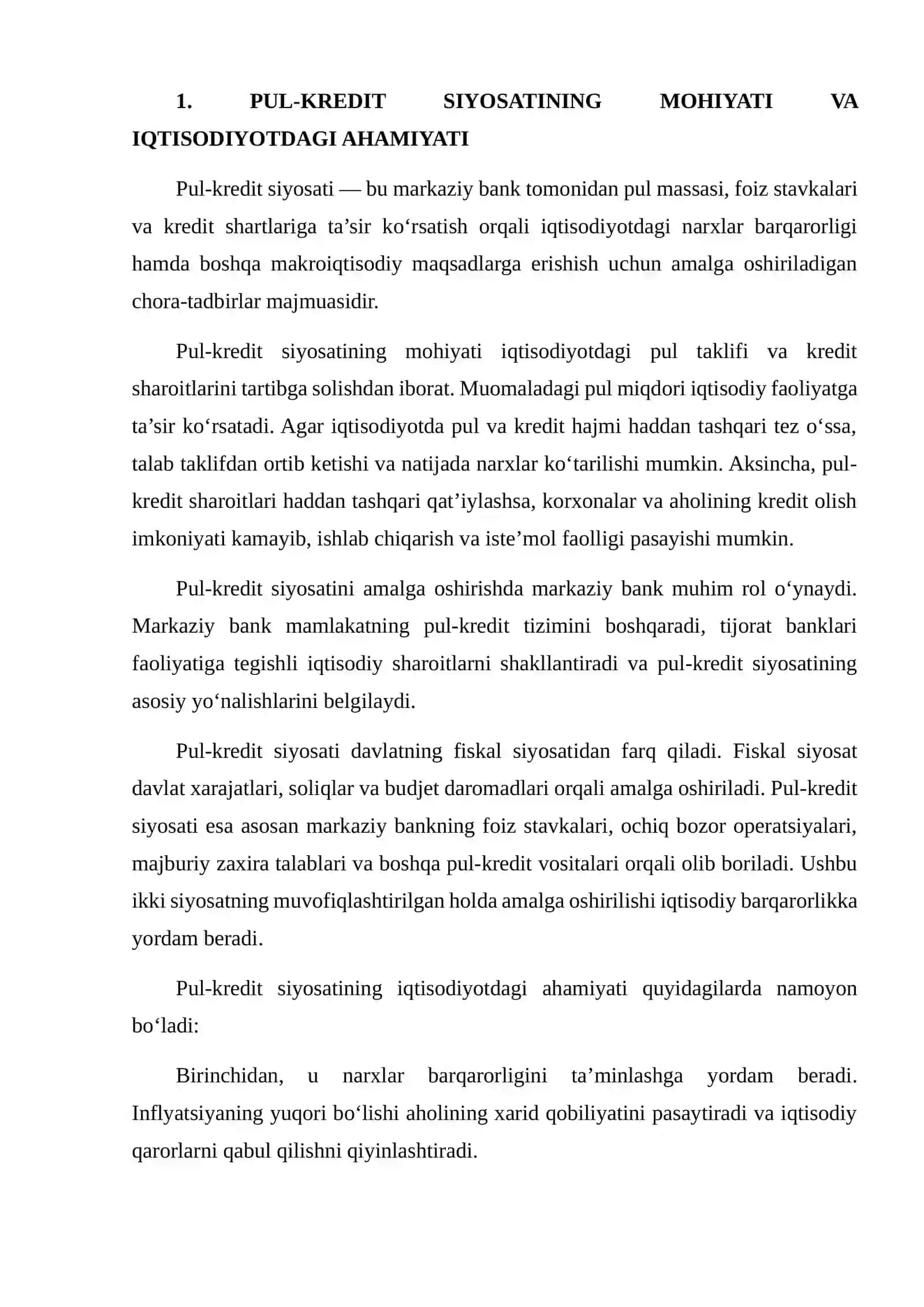 PUL-KREDIT SIYOSATINING MOHIYATI VA MAQSADLARI 3