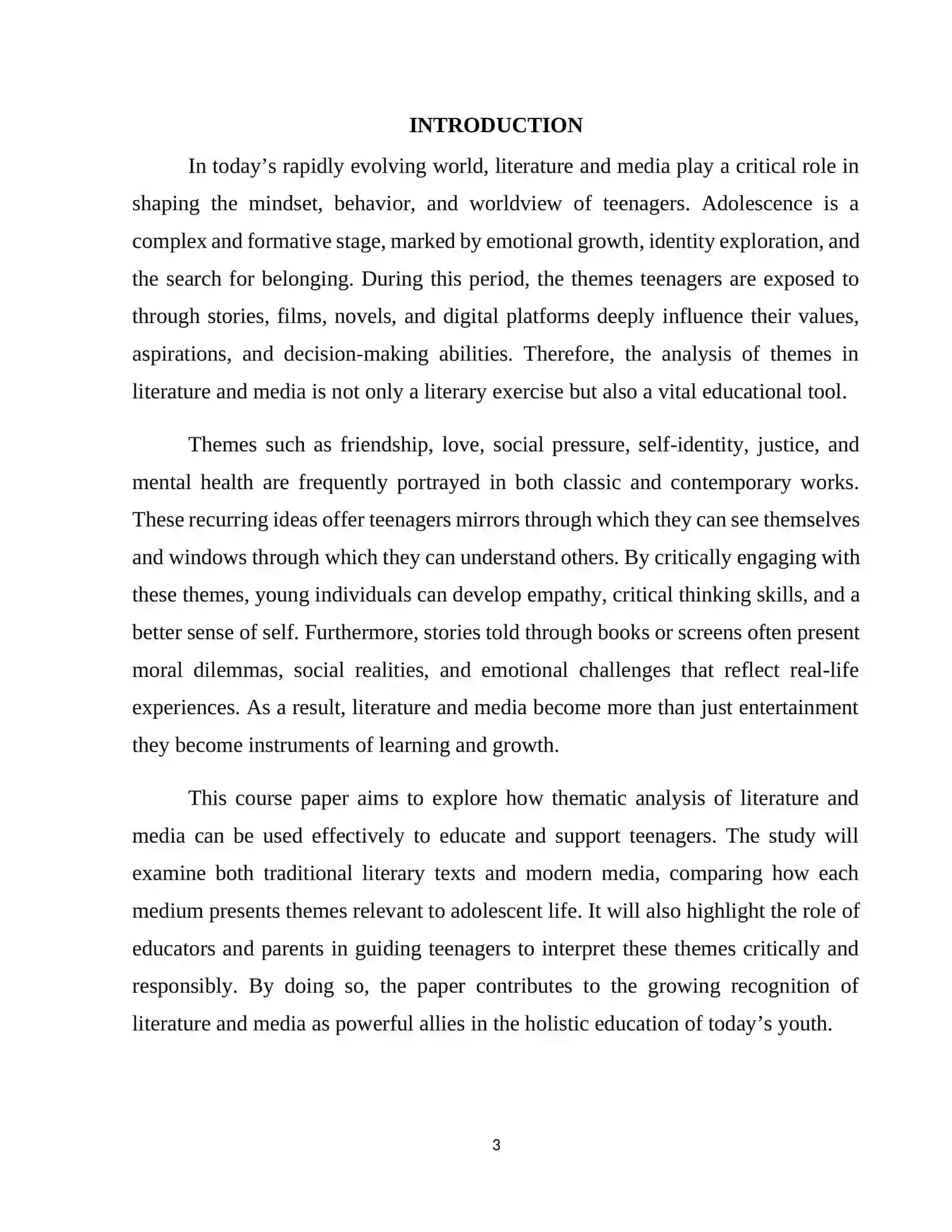 ANALYZING THEMES AND EDUCATIONAL TEENAGERS 3