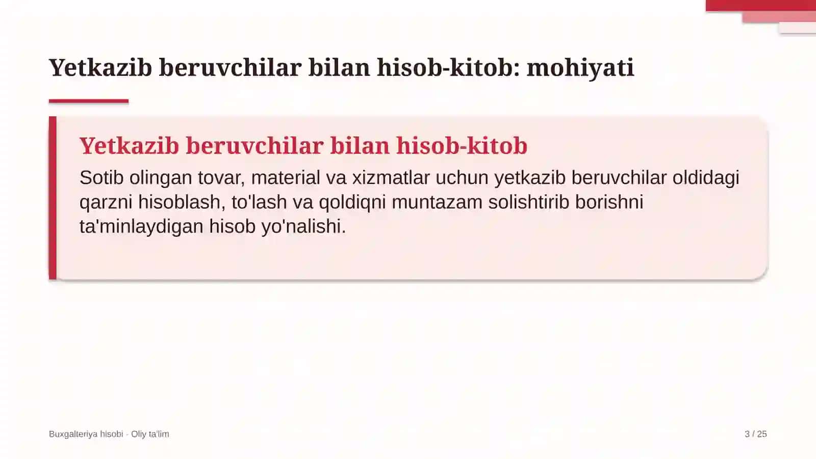 boshlang'ich ta'limda mol yetkazib beruvchilar bilan hisob kitoblar hisobi 3101 3
