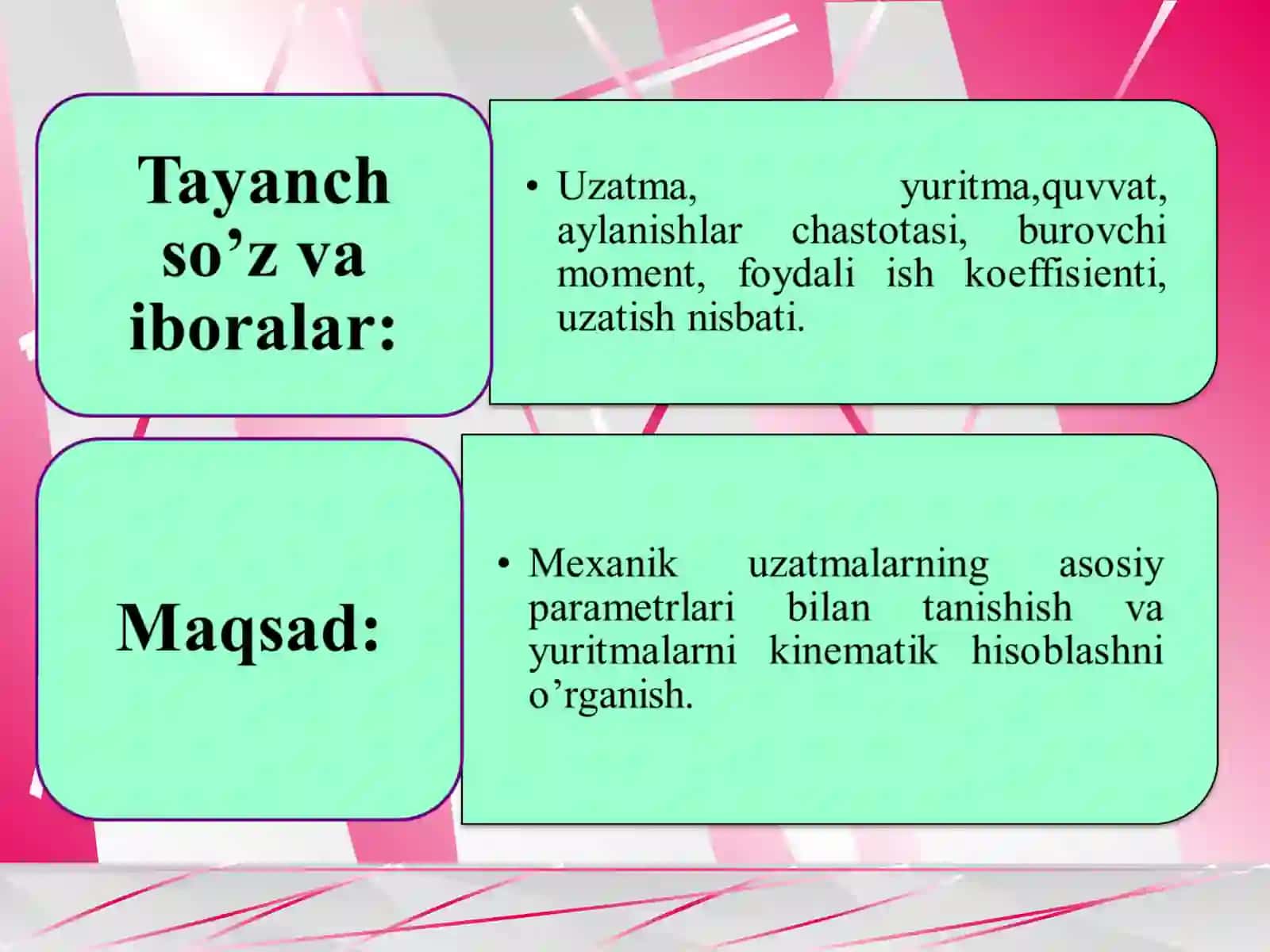 Mexanik uzatmalar haqida umumiy ma`lumotlar 3