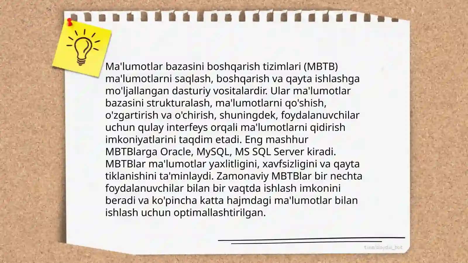 Ma'lumotlar bazasini boshqarish tizimlari (MBTB) 3