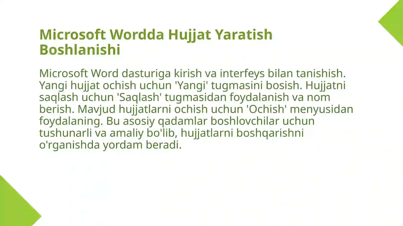 Microsoft Wordda hujjatlarni yaratish, formatlash va formatlash 3