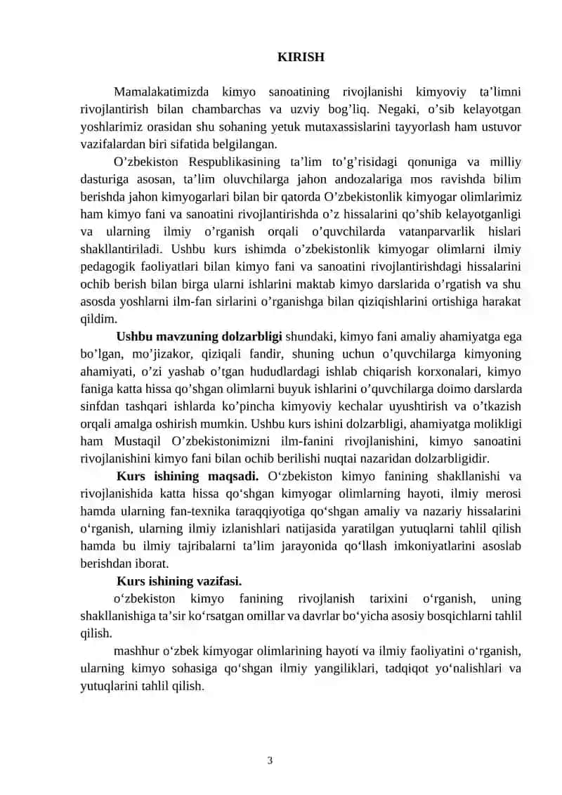 O‘zbekiston kimyogar olimlari va ularning fan–texnikani rivojlantirishdagi faoliyati 3