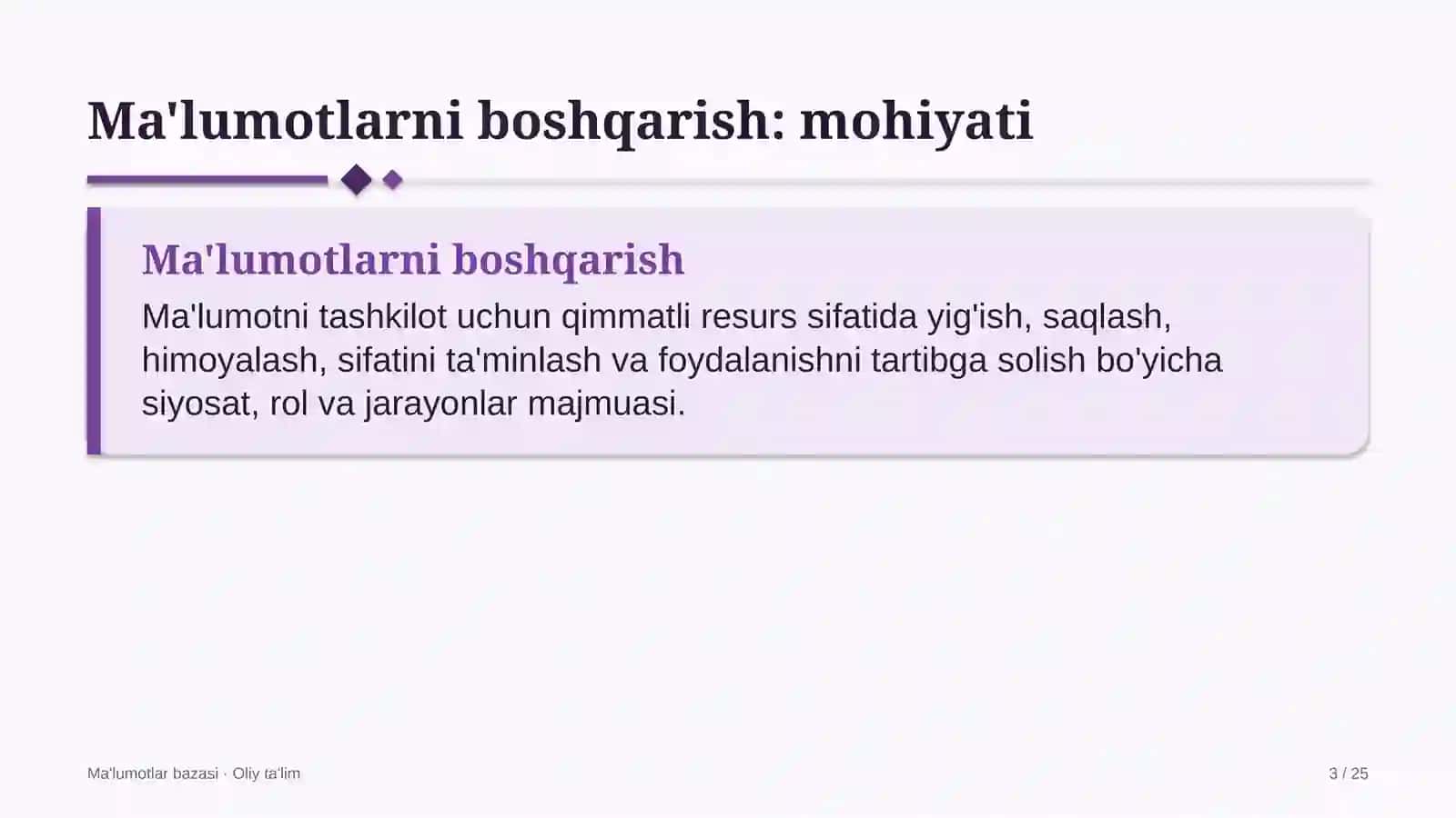 Ma'lumotlar bazasi  · Oliy ta'lim 3