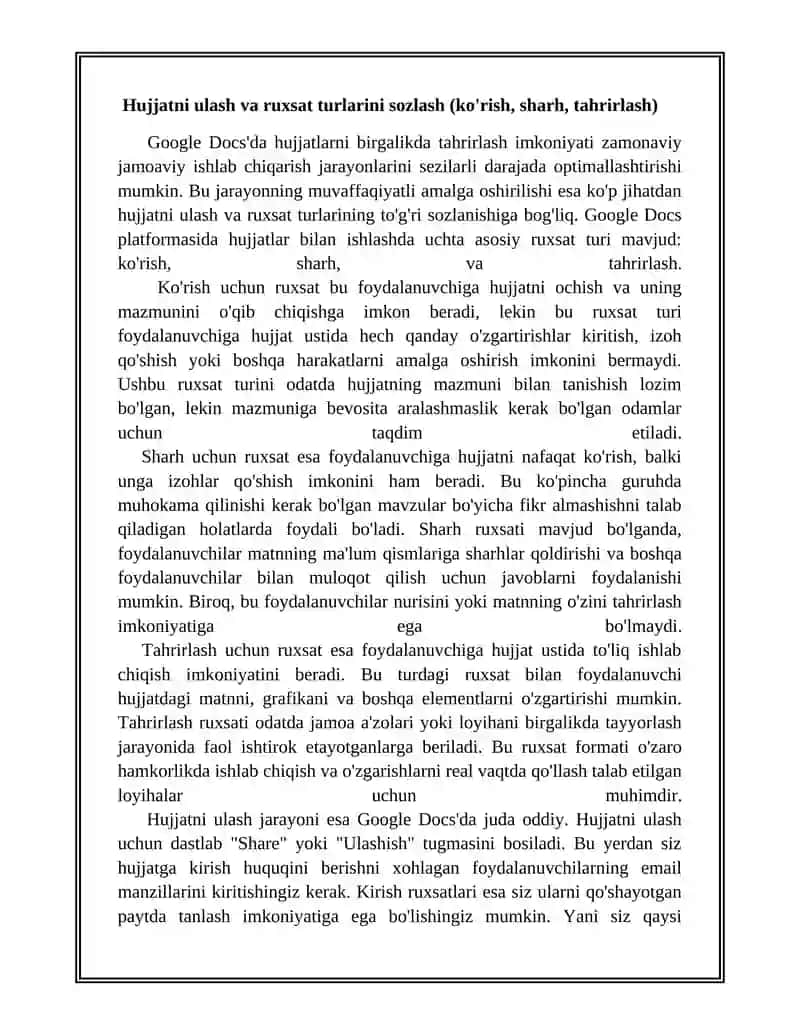 GOOGLE DOESDA HUJJATNI BIRGALIKDA TAHRIRLASH 3