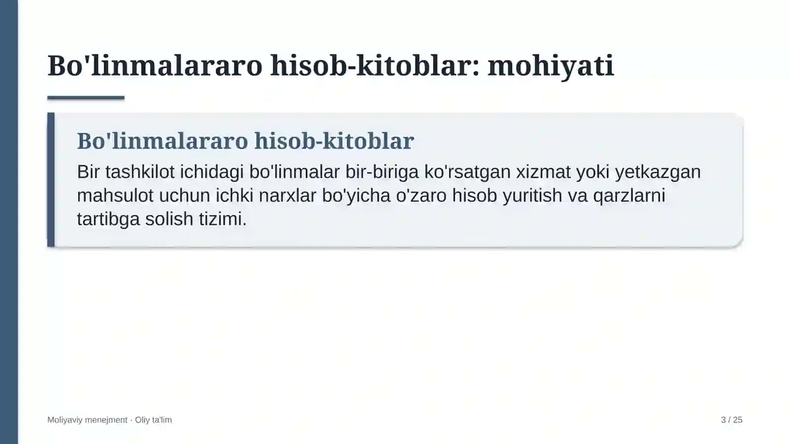 Suv omborlarida bo'linmalararo hisob-kitoblarni tashkil etish 3
