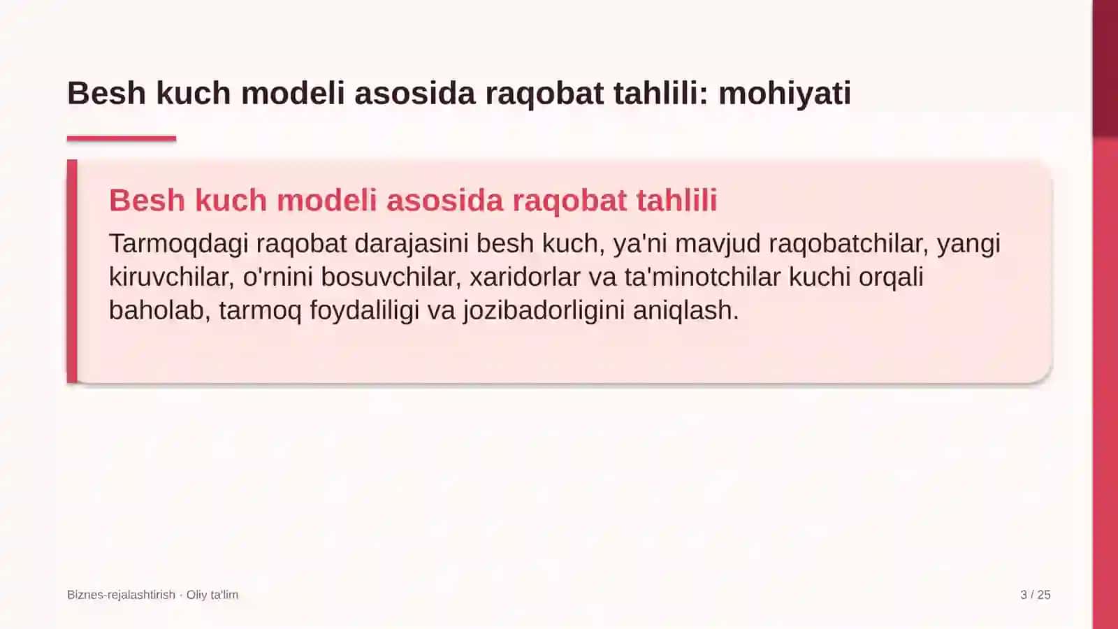 Besh kuch modeli asosida raqobat tahlili 3