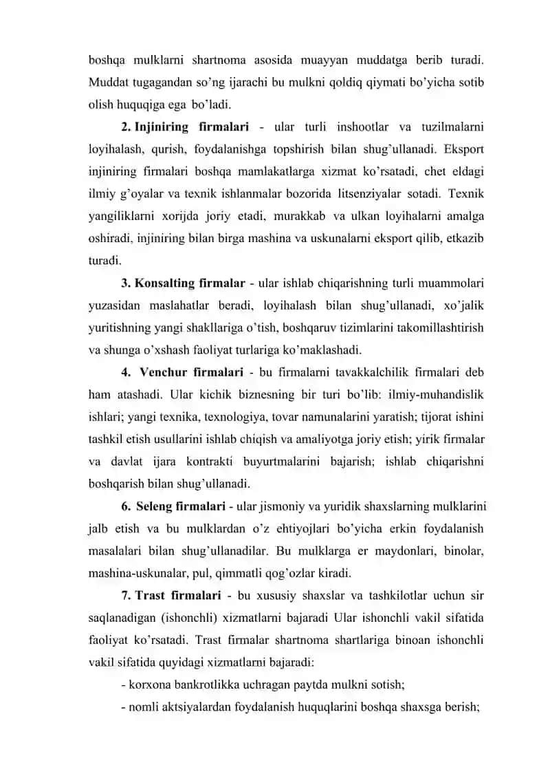 Bozor munosabatlariga o`tish jarayonida vujudga kelganyangi tipdagi korxona, firmalarning mohiyati va mazmuni 3