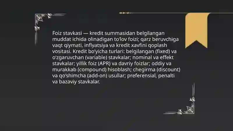 Kredit bo yicha foiz stavkalar va ularga ta'sir qiluvchi omillar 3