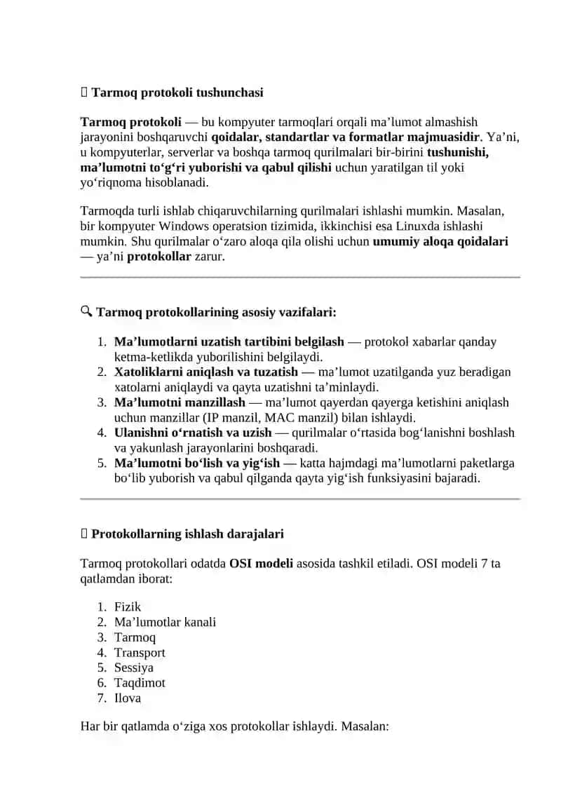 Tarmoq protokoli va marshrutlash protokollari 3