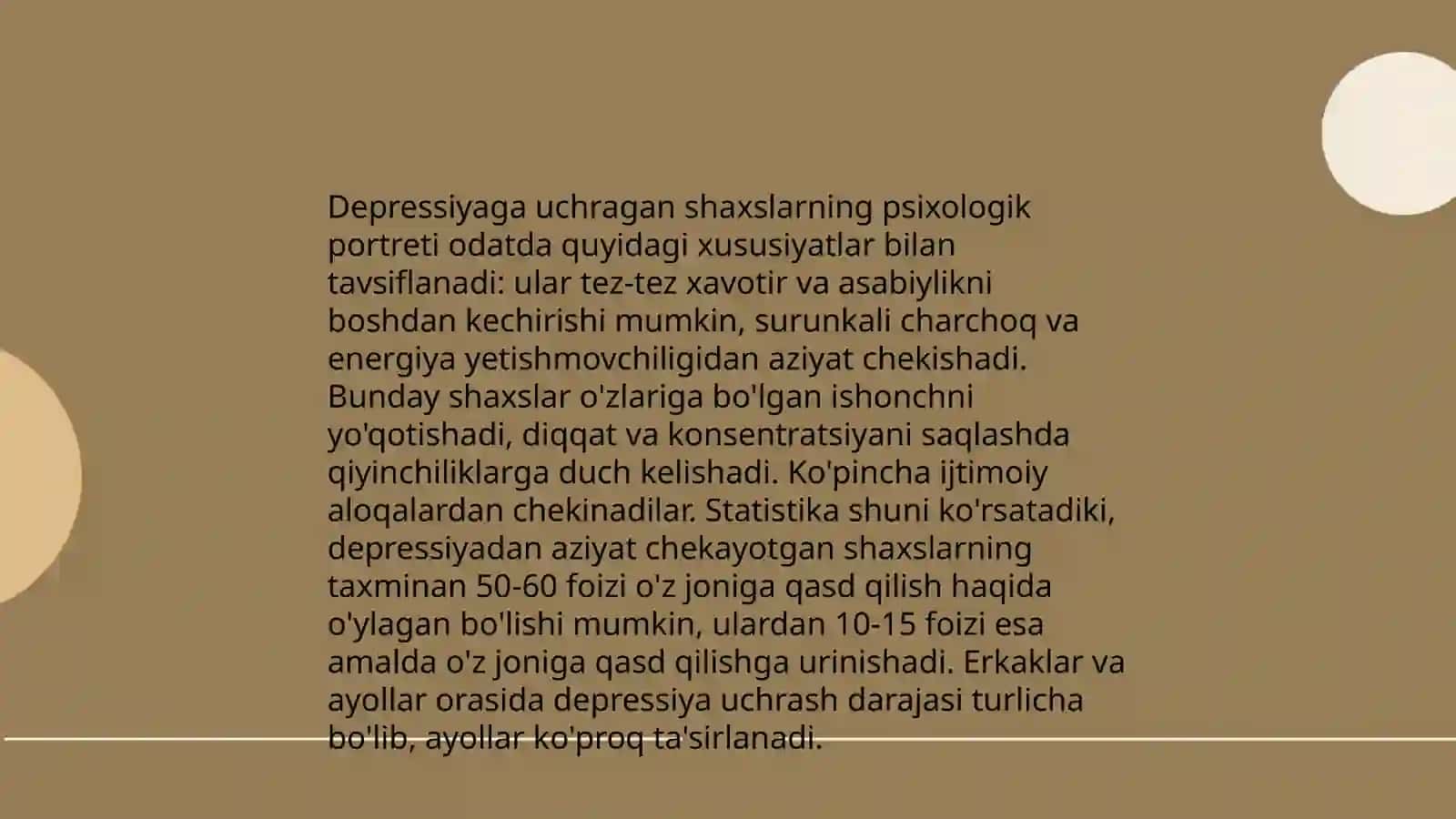 Depressiyaga uchragan shahslarni ruhiy holatlarini kechish xususiyatlari 3