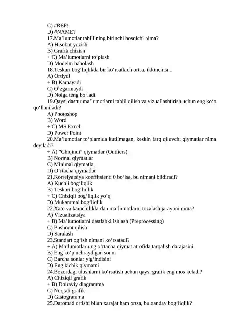 Iqtisodiyotda malumotlar tahlili 2026 test 300 ta 3
