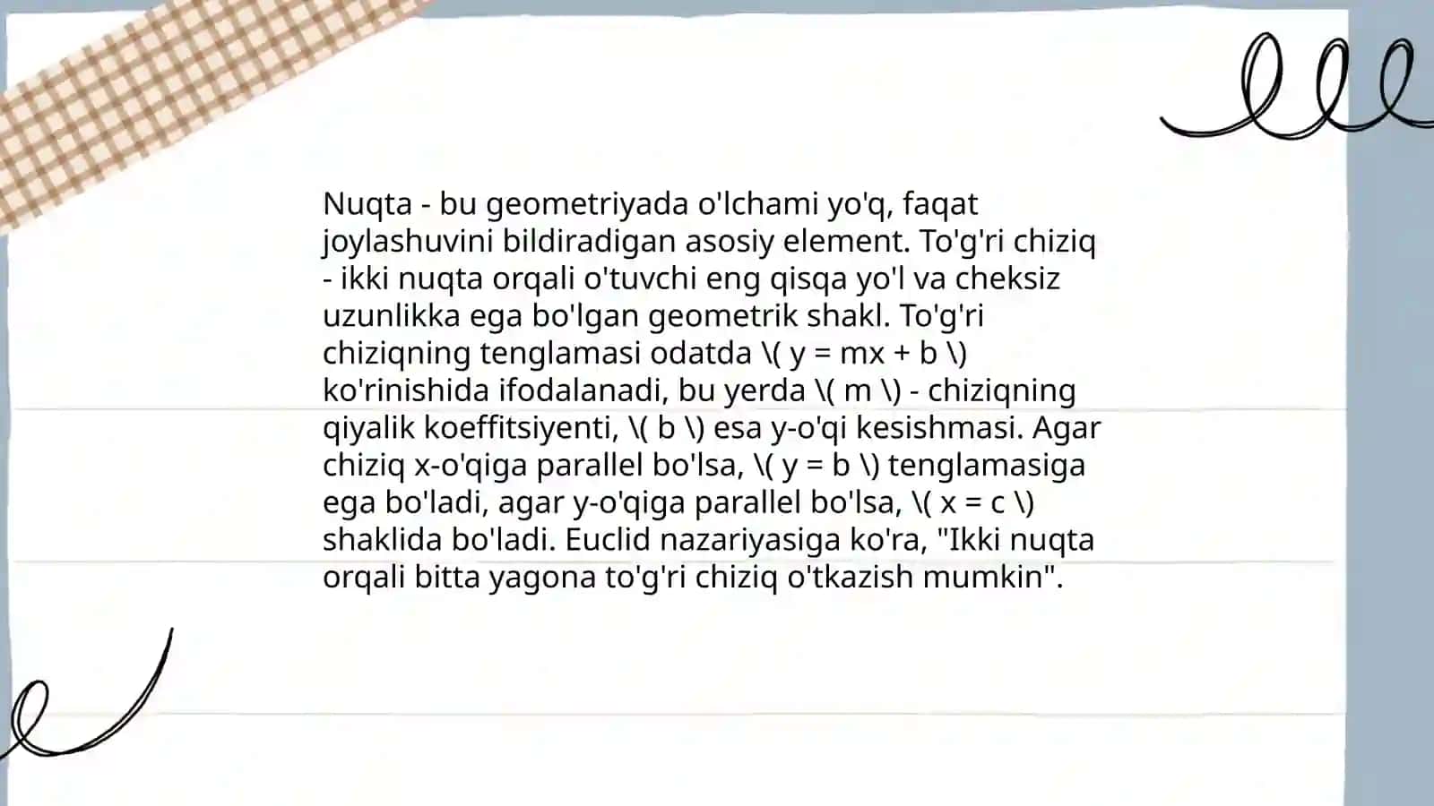 Planimetriya aksiomalarini takrorlash 3
