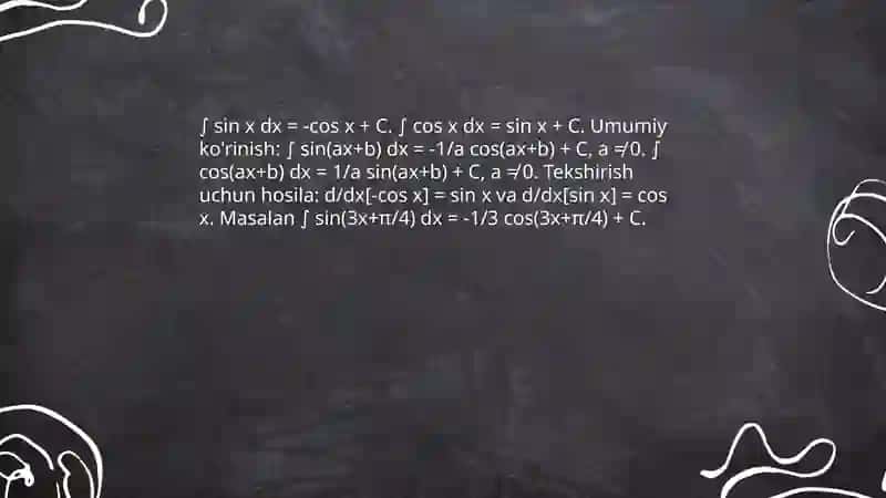 Trigonometrik funksiyalarni integrallash 3