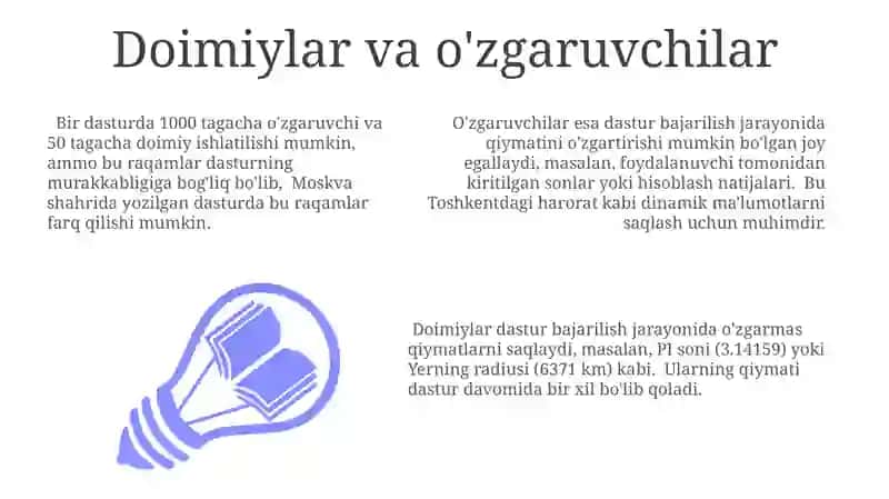Doimiylar va o'zgaruvchilar 3