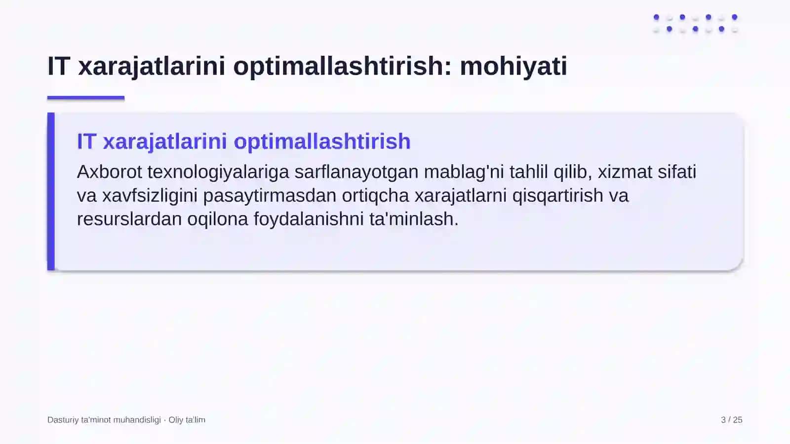DASTURIY TA'MINOT MUHANDISLIGI · OLIY TA'LIM 3