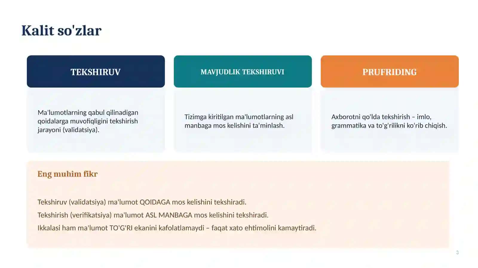 Ma'lumotlarning to'g'riligini tekshirish 3