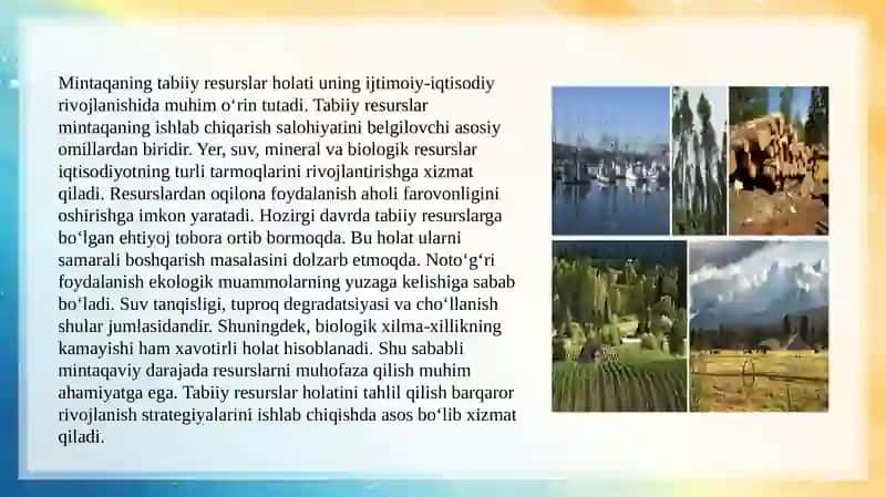 Mintaqaning tabiy resurslar holati 3